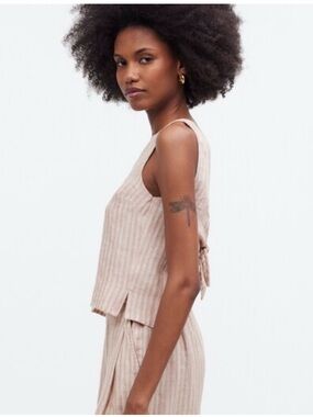 Madewell Striped Linen Wide Leg Pants Tie Crop Top Matching Set